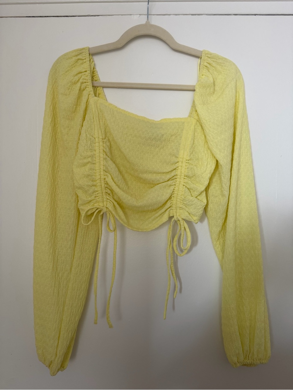 Sophie Rue Butter Yellow Ruched Drawstring Crop Top